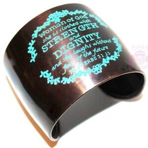 Woman of God Proverbs 31 Strength Dignity Antique Bronze Patina Cuff Bracelet